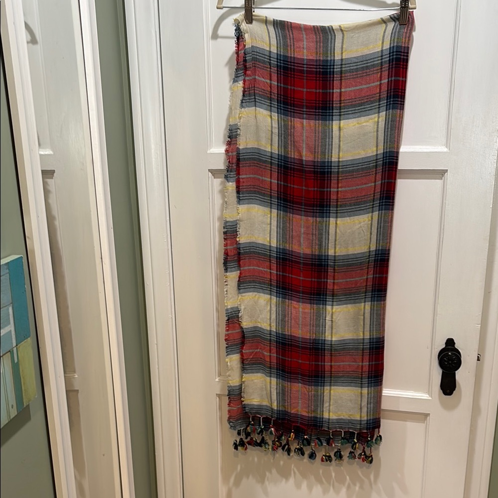 Diesel Plaid raw edge fringe trimmed scarf
